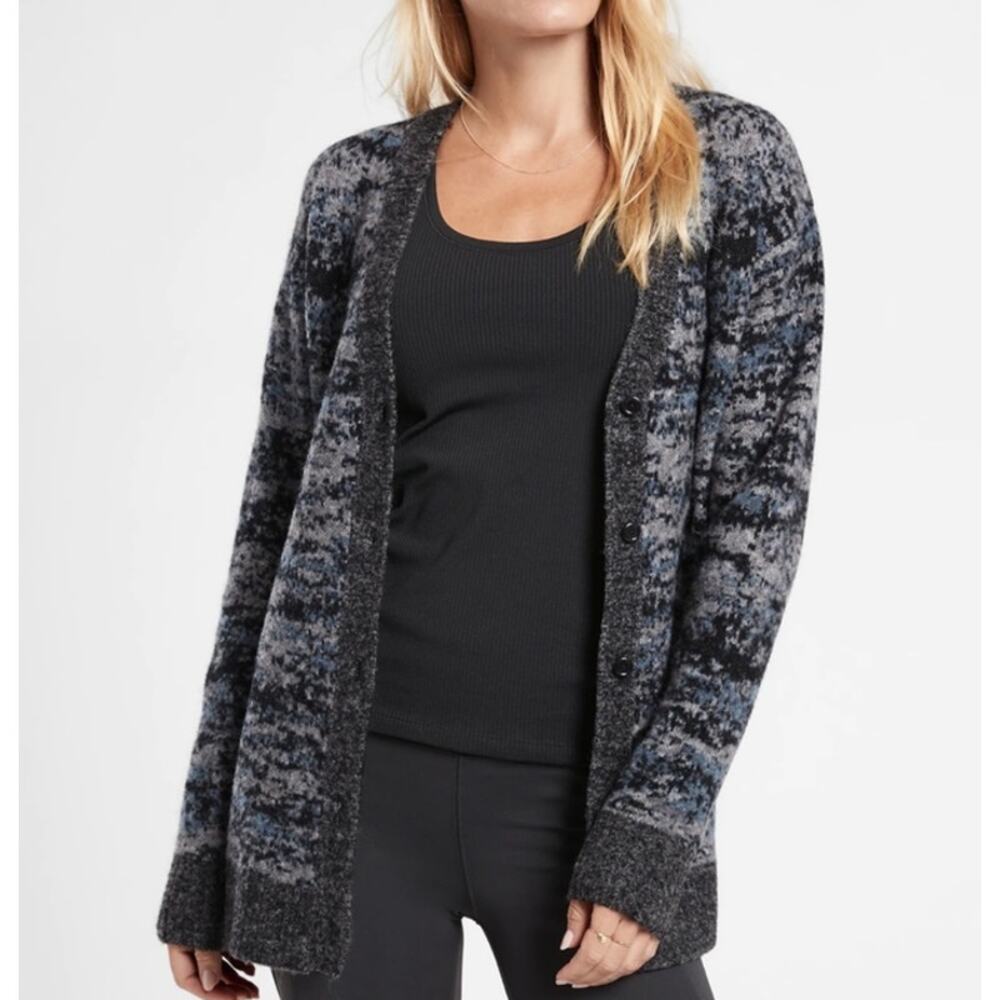 Athleta Westlake Textured Cardigan Sweater in Fog Camo Cool Women's M